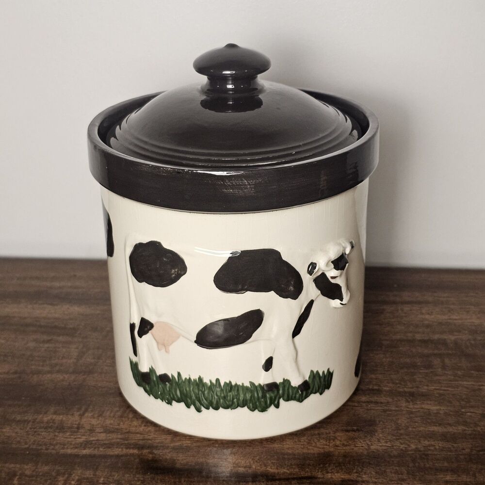 Vintage Holstein Cow Cookie Jar Canister Farmhouse Kitchen Decor